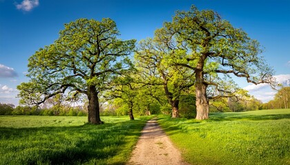 Fototapeta premium Oak Trees In Spring By The Path