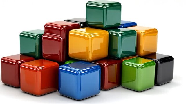 Colorful glossy cubes arranged in a pyramid shape
