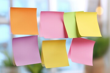 Fototapeta premium Colorful Sticky Notes on Glass Surface