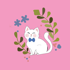 A cute cat with flowers cartoon