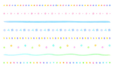 優しい手描き水彩の罫線あしらいセット/ベクター/ライン・丸・四角・三角・ドット・波線