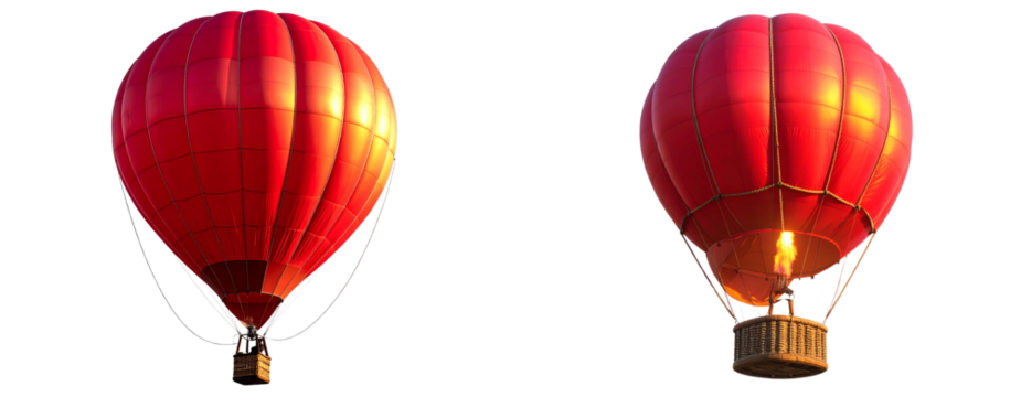 Sat of Elegant Red Aerostat – Classic Vintage Balloon for Tourism and Sky Festival PNG - Powered by Adobe