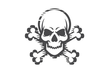 Gray Skull and Crossbones Silhouette on White Background Design Element