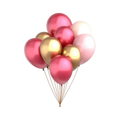 A cluster of pink. gold. and white balloons floating gracefully. symbolizing celebration and joy. perfect for festive occasions or party decorations