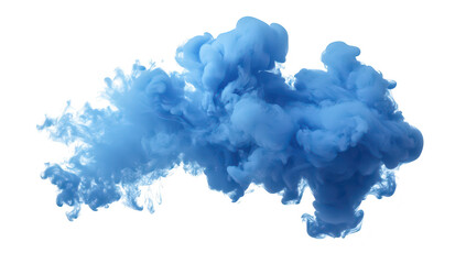 A blue smoke cloud billowing gracefully against a white background. creating an artistic and ethereal atmosphere. suitable for creative projects and visual effects