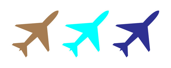 Three airplanes in gradient colors flying in sequence travel and aviation concepts