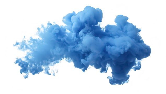 A blue smoke cloud billowing gracefully against a white background. creating an artistic and ethereal atmosphere. suitable for creative projects and visual effects