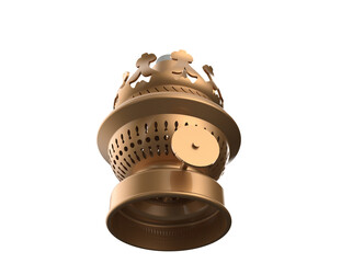 Detailed antique brass oil lamp burner, featuring intricate Victorian-era styling and a functional wick adjustment knob. Isolated on a PNG Transparent HD Background for versatile use.