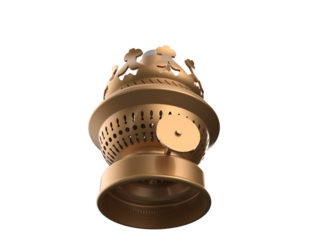 Detailed antique brass oil lamp burner, featuring intricate Victorian-era styling and a functional wick adjustment knob. Isolated on a PNG Transparent HD Background for versatile use.