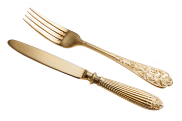 Elegant gold fork and knife detailed design on black background for luxury dining