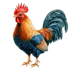 Fototapeta premium A and detailed illustration of a proud rooster standing on a white background. its colorful plumage and unique features. ideal for educational materials or farm-themed decor