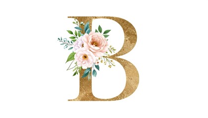 Gold letter 'B' adorned with pastel flowers and greenery