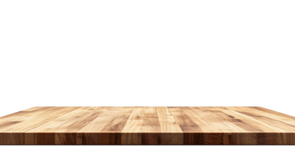 A clean wooden tabletop with a smooth finish. set against a bright white background. ideal for products or food items in a minimalist style