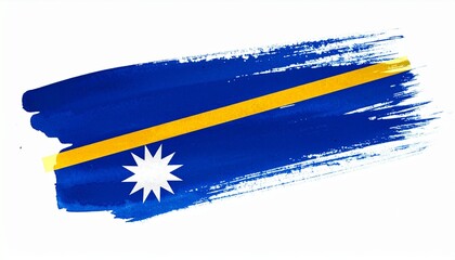 The flag of Nauru painted in artistic watercolor cultural brush strokes white background with minimal shadows