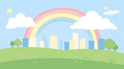 Pastel rainbow cityscape