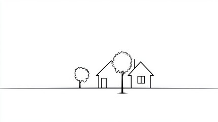 Simple outline houses and trees