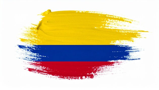 The flag of Colombia painted in bold artistic brush strokes white background with vivid yellow blue and red

