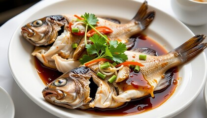 Elegant Whole Steamed Fish White Ceramic Plate