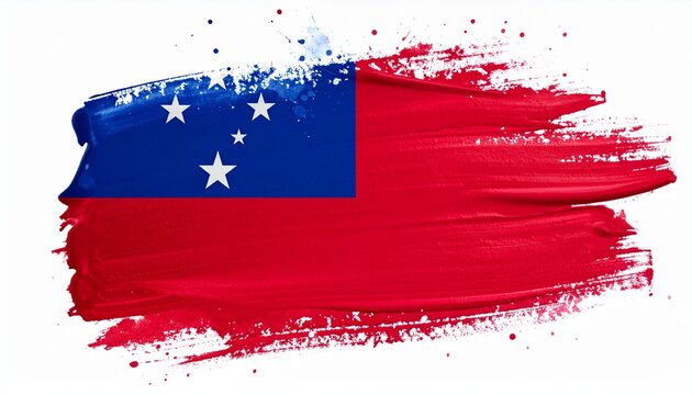 The flag of Samoa painted in expressive watercolor brush style white background with artistic splashes
