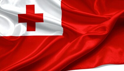 The flag of Tonga waving proudly fabric folds photorealistic realism white background with smooth shadows