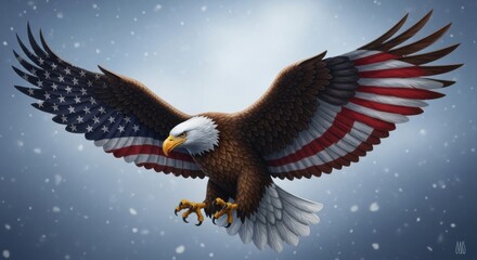 Majestic Bald Eagle Soaring Through the Winter Sky Displaying American Patriotism
