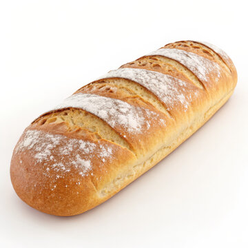 Freshly Baked Long Bread Loaf on White Background