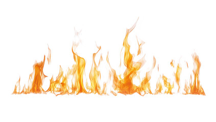 A display of flames dancing against a white background. the fluid motion and bright colors of fire. ideal for backgrounds or visual effects in creative projects