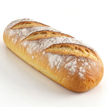 Freshly Baked Long Bread Loaf on White Background