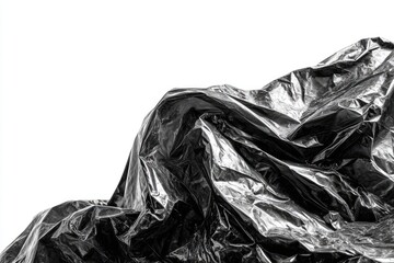 Crumpled black plastic sheet against white background