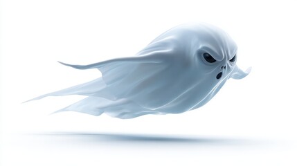 Flying ghost with spooky expression isolated on white background
