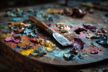 Artist's Palette with Oil Paints and Palette Knife