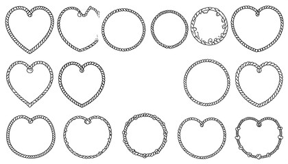 Collection of decorative frames in heart and circle shapes