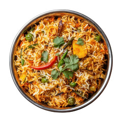  Indian vegetable biryani in balti dish shot from topview and isolated [Transparent Background PNG]