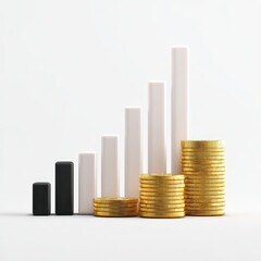 Ascending Bar Graph with Gold Coins Illustrating Financial Growth and Investment Success