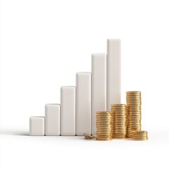 Ascending Bar Graph with Stacks of Gold Coins Illustrating Financial Growth