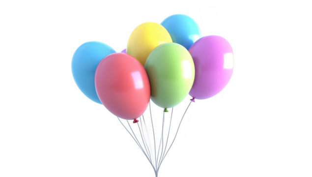 A arrangement of colorful balloons floating against a clean white background. symbolizing celebration and joy. perfect for party themes and festive occasions