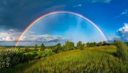 Fototapeta premium Double Rainbow In The Blue Sky On A Summer Day