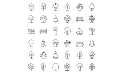 Tree and Nature Icons – Park, Landscape, Greenery, Plants & Forest Symbols
