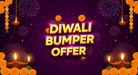 Celebrate Diwali with vibrant elegance! Discover our Diwali Bumper Offer, surrounded by glowing diyas, colorful rangoli, and sparkling fireworks, amidst floating marigold flowers and shimmering