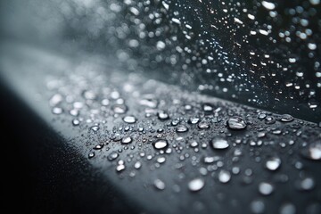Close-up of water droplets on a dark surface