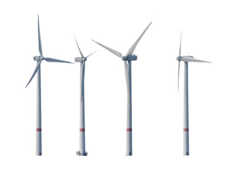 Collection of Renewable Energy Wind Turbines with Varying Perspectives – Transparent PNG