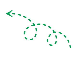 Dotted neon green arrow curve leading up and leftward on a black canvas