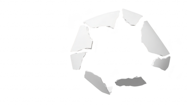 A close-up view of a torn white wall revealing a hollow section. symbolizing disruption and change. with a minimalist background enhancing the focus on the tear
