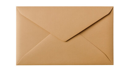 A close-up view of a brown envelope. neatly sealed. resting on a clean white background. ideal for conveying messages or invitations in a professional or casual setting