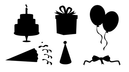 Assortment of Black Silhouette Icons for Festive Occasions and Parties