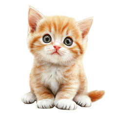 Obraz premium A cute. fluffy orange kitten with big expressive eyes sitting gracefully against a soft watercolor background. exuding charm and playfulness. perfect for pet-themed content