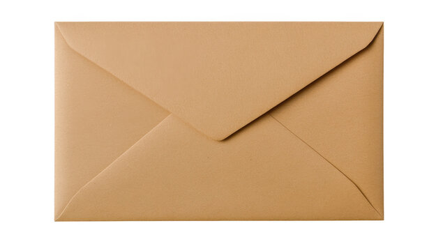 A close-up view of a brown envelope. neatly sealed. resting on a clean white background. ideal for conveying messages or invitations in a professional or casual setting