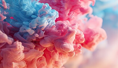 Fototapeta premium Abstract swirling colors of light blue and pink ink in water