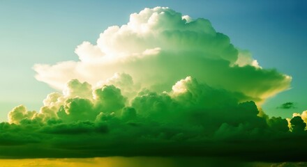 Fototapeta premium Dramatic Cumulus Clouds in an Emerald Green Sky, Abstract Dreamscape