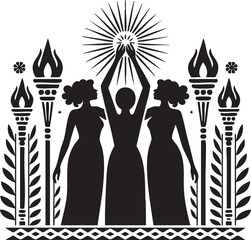  Three Women Holding a Star with Torches Vector Silhouette